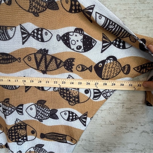 Quirky All Over Fishes Lightweight Knit Top Eclectic Artsy Italy Made Stretchy - Picture 16 of 16
